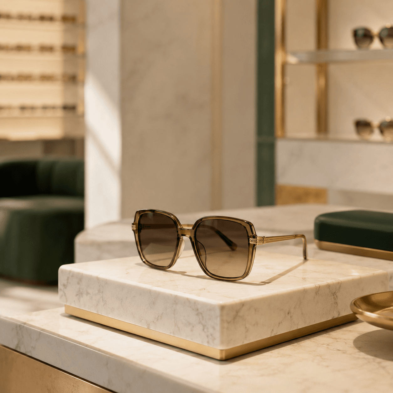 Premium sunglasses displayed on marble at Titan Optical