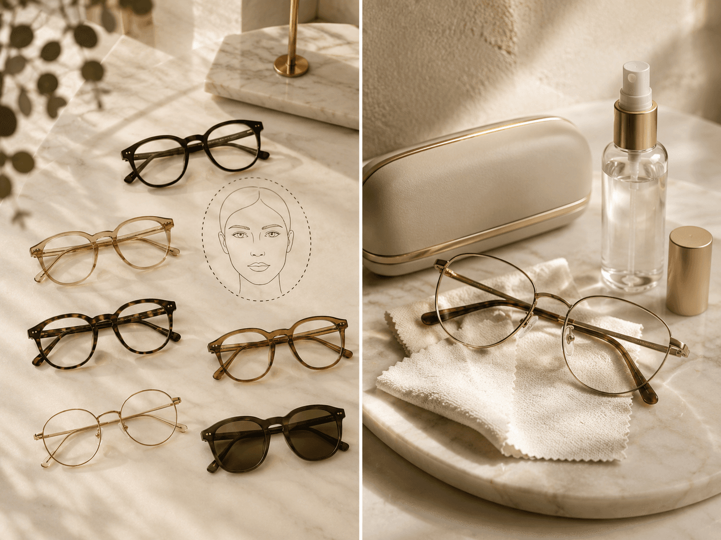 Eyewear style guide and frame care collage