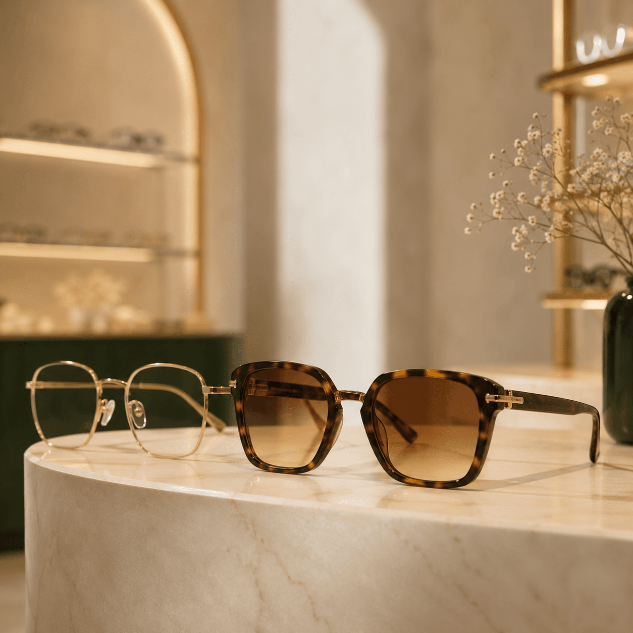 Two premium eyewear frames displayed as a featured collection
