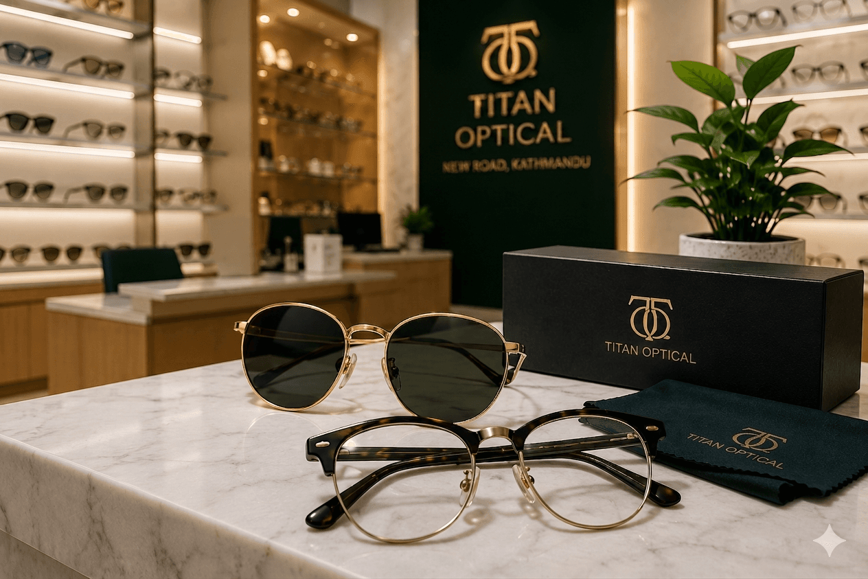 Premium eyewear display at Titan Optical